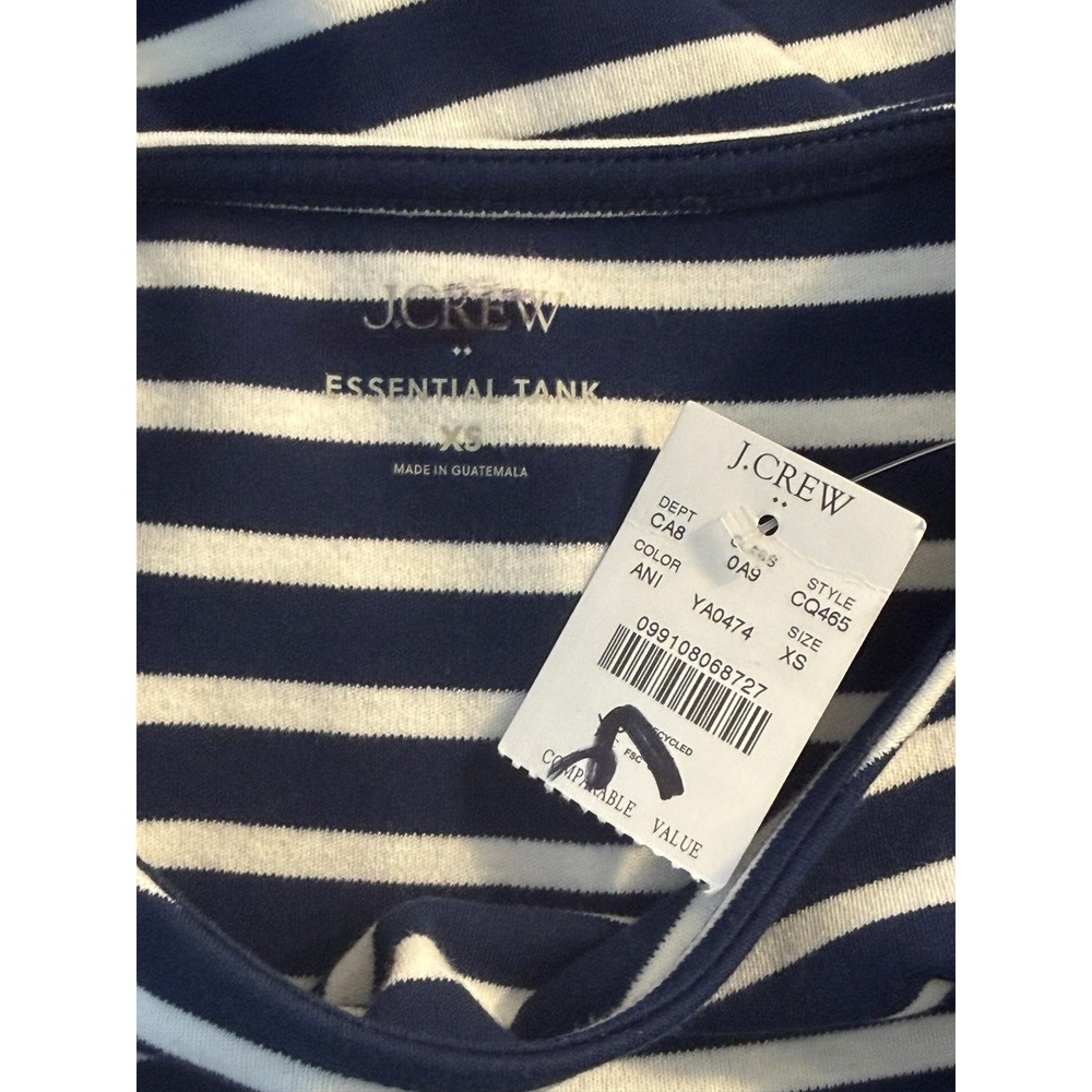 J. Crew Essential Tank Navy White Striped Cotton Sleeveless Top XS CQ465 NEW - Picture 4 of 7